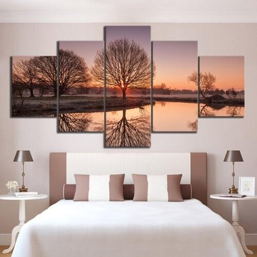 Home Decor Canvas Hd Print Posters 5 Panel England Suffolk Sunrise Landscape Painting Modern Art Classic Modular Framework