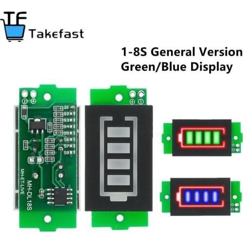 1PCS 1S-8S 3.7V Lithium Battery Capacity Indicator Module 4.2V Blue/GREEN Display Electric Vehicle Battery Power Tester Li-ion