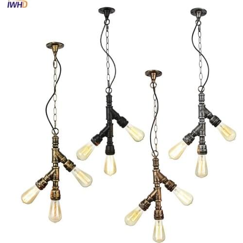 IWHD 3 Heads Water Pipe Pendant Lights Fixtures Bar Cafe Restaurant Loft Decor Vintage Lamp Industrial Pendant Lighting LED