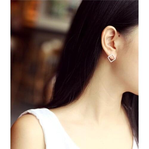 Jisensp 2019 New Arrival Silver Plated Simple Hollow Square Stud Earrings Geometric Jewelry for Women Girls Wedding Gift