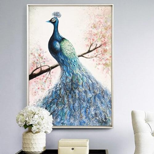 Peacock Hand Painted Oil Painting Nordic Posters Animals Peacock Artwork Prints Wall Pictures Home Decoration For Living Room