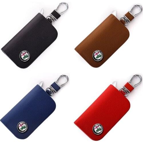 Leather Car Key Case Cover Business Bag With Alfa Logo For Alfa Romeo Mito 159 147 156 147 Giulietta Giulia Stelvio Brera Spider