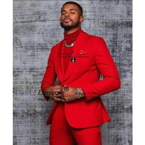 Red Mens Suits Slim Fit Wedding Bridegroom Tuxedos For Male Groomsmen Suit Blazer Formal Prom Business 2 Pieces Jackets Pants