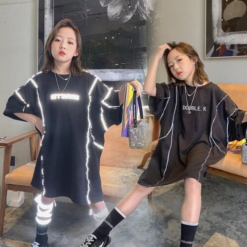 Cool Reflective Long Tops for Kids Girls 10 12 years Mother Daughter Matching Black T-shirt Fashion Night Outfit