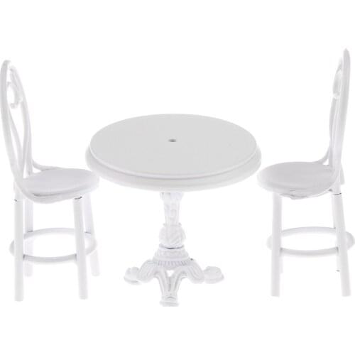 Dolls House White Table Chair Furniture Toys Set Dining Room Decoration 1/12 Scale