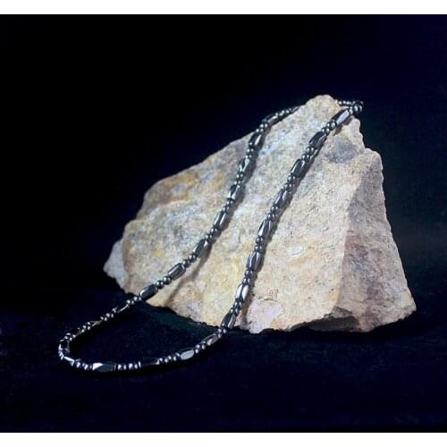 Magnetic Hematite Faceted Drum Beads Natural Stone Beaded Necklace for Women and Men Jewelry Handmade HN024