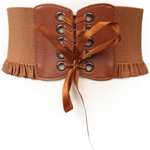 Fashion Women Lady Stretch Buckle Waist Belt Wide Elastic Corset Waistband Corset Around Cinch PU Leather Tie Bowknot