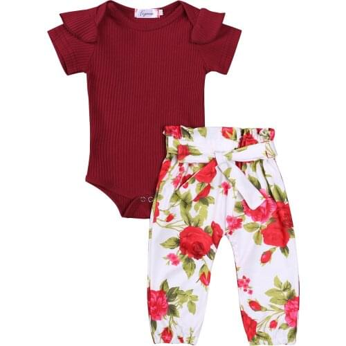 Newborn Baby Girls Fashion 2-piece Outfit Set Short Sleeve Romper+Floral Pants Set