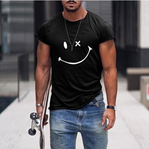 Mens Smiley Face Print T-Shirts O-Neck Pullover Short Sleeve Fit For Casual Loose Tops Male Tee Streetwear Clothing 2021