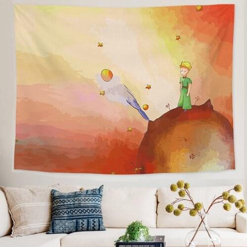 Little Prince Wall Tapestry Fox Rose Fairy Tale Wall Decor Kids Girls Boys Room Decor Cartoon Creative Tapestry Wall Hanging