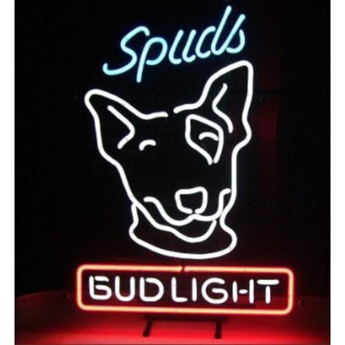 BUD LIGHT Spuds Guinness Toast Moondogs Sign Handmade Real Glass Tube Beer Bar KTV Restaurant Store Decoration Neon Signs 14X17"