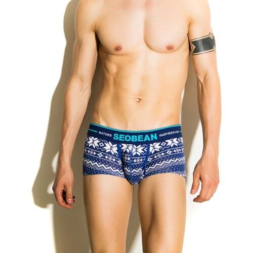 SEOBEAN New Mens Cotton Underwear Sexy Comfortable Printing Shorts Low-Waist Breathable Seamless Boxers