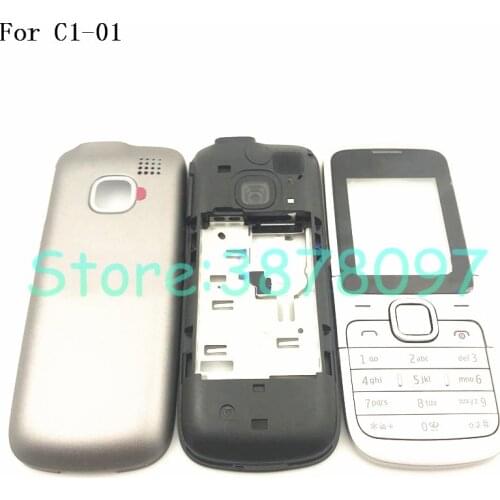 Original Full Housing Case For Nokia C1-01 Cover Facing Frame + Middle + Back Cover + Keypad Cell Phone Part With Logo