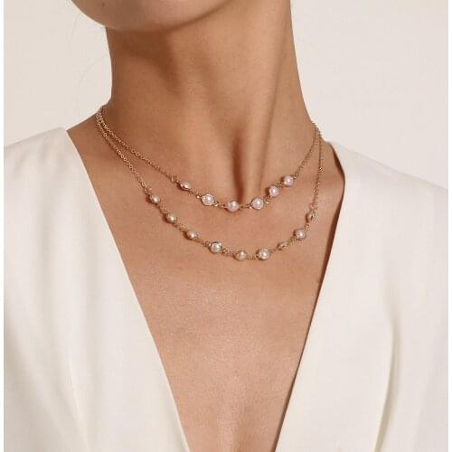 2021 Trendy Double Layer Pearl Necklace For Women Simple Clavicle Chain High Jewelry Choker Set Female Party Wedding Accessories