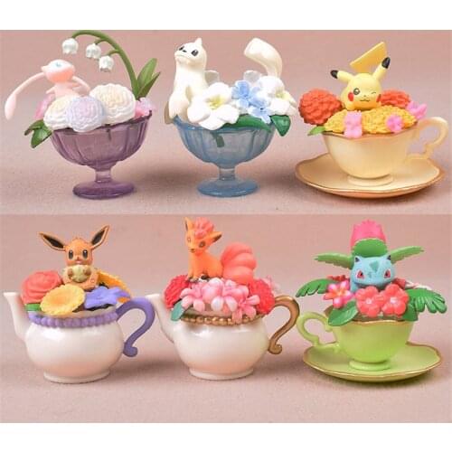 Lovely Floral Cup Collection Series Bulbasaur Mewtwo Eevee Action Figure Toy Pokemones Room Decoration Lovely Gifts for Kids