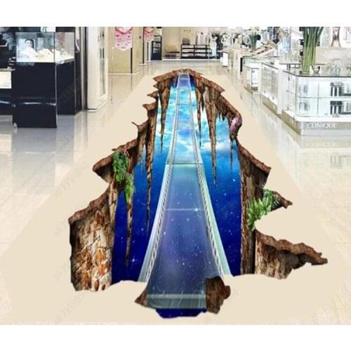 PVC Self Adhesive Waterproof 3D Floor Murals Glass bridge suspended Photo Wallpaper Outdoor hotel restaurant Home Decor