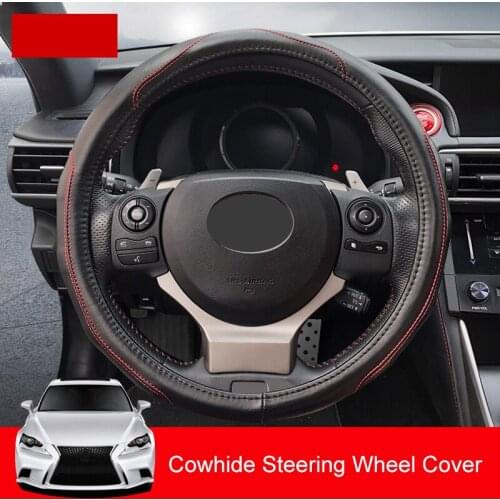 38cm Car Steering Wheel Covers Cowhide Leather Decor Slip-proof Breathable Sweat Absorbing For Lexus IS200T 250 300 2013-2019