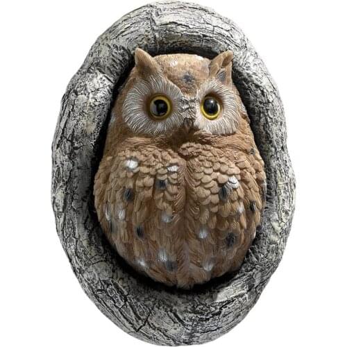 Realistic 3D Owl Sculpture Tree Decor Simulation Resin Tree Hole Owl Nest Ornament Trees Trunks Mounting Bird Figurine