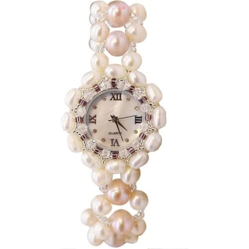 Luxury Pearl Schoolgirl Bracelet Watch for Women Quartz Wristwatch Jewelery Grils Student Gifts White