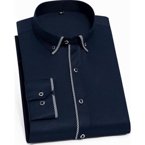 Slim Fit Shirt Men Longsleeve Shirt for Men Spring Autumn Casual New Plaid Rim Easy Care Formal Business Button Up Shirt White