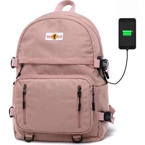 School Bags for Teenagers Girls and Boys Schoolbag USB Large Capacity Lady Nylon 14.6 inch Laptop Rucksack Bagpack Bookag Pink