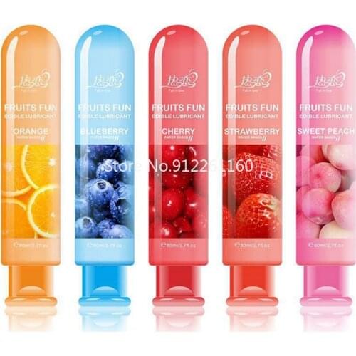 80ML Peach/Strawberry/Blueberry/Cherry/Orange Edible Flavor Water Based Lubricant Sex Anal Oral Gel Sex Lube for Couple Adult