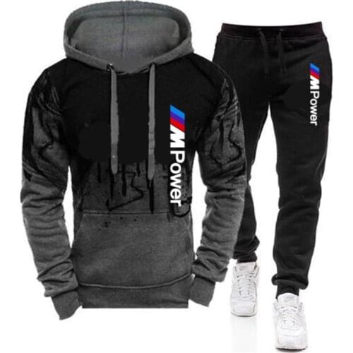 New Men Hoodies Suit Letter print BMW Tracksuit Sweatshirt Suit Fleece Hoodie+Sweat pants Jogging Homme Pullover 3XL Sporting Su