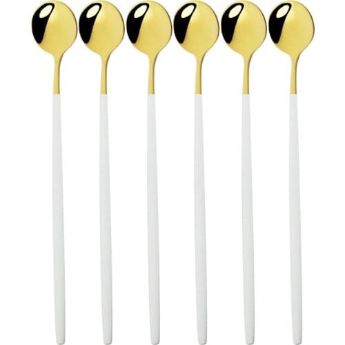 Dinnerware Set Gold Spoon Tea Spoon Dessert Coffee Ice Cream Spoons Stainless Steel Kitchen Accessories Bar Tools Long Handle