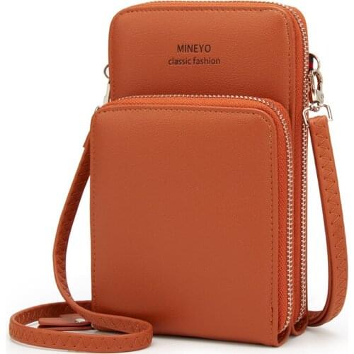 Womens Leather Double-layer Mobile Phone Small Bag Shoulder Messenger Girl Large-capacity Wallet Korean Bags