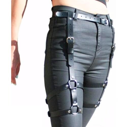 BAFEI Punk Black Leather Body Bondage Sword Belt Waist Garter Handmade Sexy Leg Suspenders Harness Stockings Belts For Women