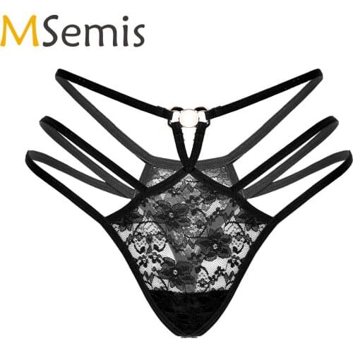 Women Skinny Strappy Lace Sexy G-string Female Hollow Out Exotic Briefs Sissy Panties Lingerie Underwear for Nightclub Party