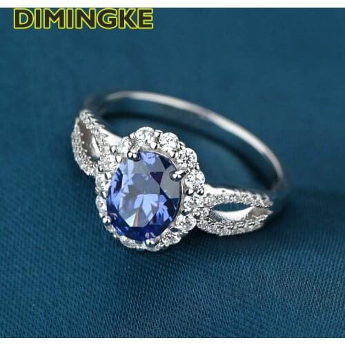 DIMINGKE Vintage 5*7MM Natural Sapphire Ring 100% S925 Silver Women Party Anniversary Jewelry