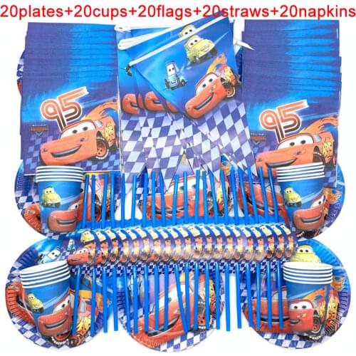 100PCS Disney Cars Party Supplies Decorate Paper Cups Plates Banners Kids Birthday Party The Car Macqueen Party Decoration Sets