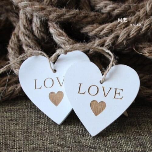 100pcs 60mm White Wooden Love Heart Pendant Tags Gifts Ornaments Crafts For Vintage Wedding Decorations