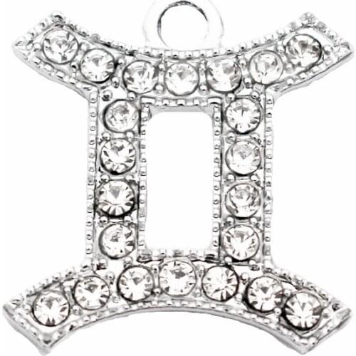 12pcs/lot constellation Alloy Gemini Crystal Dangle Charms Lobster Clasp Hanging Charm For Necklace Pendant Bangle Jewelry