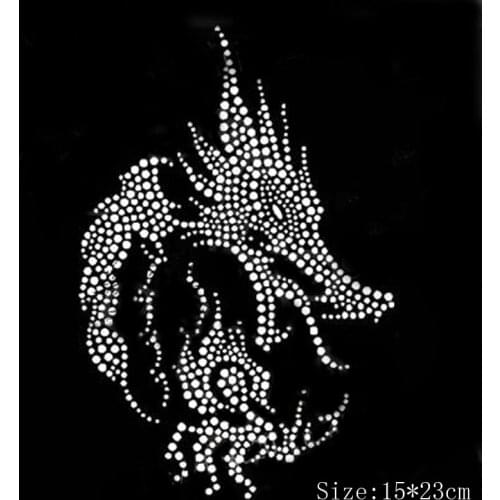 15*23cm Dragon Elegantmotif rhinestones fix iron on Rhinestone transfer heat beads patch applique clothing decoration patches