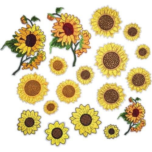 18 kinds sunflower Series For Clothes Iron on Embroidered Patches For Jeans Hat Sticker Sew-on DIY Patch Applique Badges Decor
