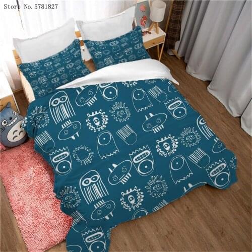 2/3 Pieces Home Cartoon Bedding Set Blue Background Duvet Cover Custom Robot Bed Cover Sets For Kids Adults Bed Quilt Cover