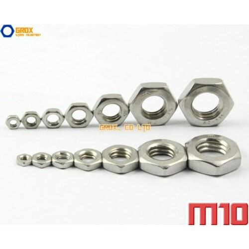 20 Pieces M10 304 Stainless Steel Metric Thread Half Lock Hexagon Thin Nuts DIN 439