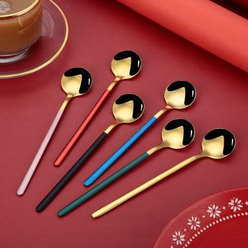 304 stainless steel small round coffee spoon tea ice cream dessert mixing colorful scoop