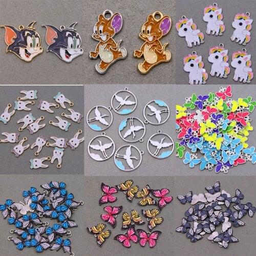 6PCS Gift Earrings Accessories DIY Material Necklace Bracelet Jewelry Blue Enamel Butterfly Unicorn Rabbit Charms Animal Pendant
