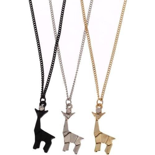 60pcs /lot fashion jewelry accessories metal flexagon faced animal origami giraffe pendant necklace