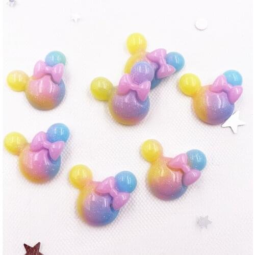 Glitter Resin Kawaii Colorful Mouse Figurine Flatback Cabochon Stone 10PCS Scrapbook DIY Decor Home Accessories Crafts OF674