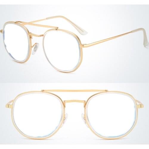 Double Bridge Round Gold Frame Retro Reading Glasses +0.75 +1 +1.25 +1.5 +1.75 +2 +2.25 +2.5 +2.75 +3 +3.25 +3.5 +3.75 +4 To+6