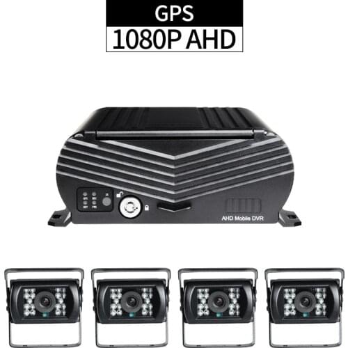 GPS Track 1080P Hard Disk Mobile DVR Kit with 4pcs AHD Waterproof 2.0MP Cameras G-sensor Loop Video for Truck Bus Surveillance