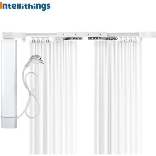 Intellithings Zigbee Tuya Smart Curtain Slide Motor With Customized Curtain Track Alexa Google Home Timer Remote Control