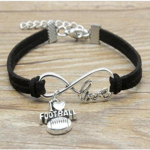 Antique Alloy Infinity Love Sports Football Charm Bracelets Jewelry Wrap Velvet Bracelet Women Men Unisex Gift 10Color