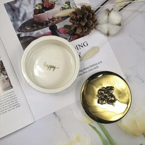 Ceramic Jar Bee Lovely Storage Box Golden Jewellery Box Candy Container Wedding Ring Container