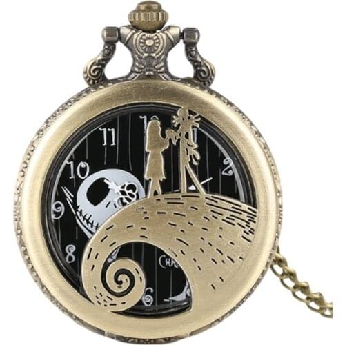 The Nightmare Before Christmas Jack Skellington Tim Burton Movie Theme Watches Fashion Quartz Pocket Watch Vintage Necklace Gift
