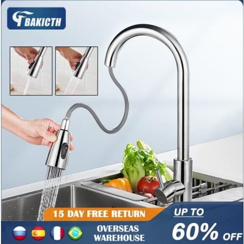 Bakicth Kitchen Faucets Silver Single Handle Pull Out Kitchen Tap Single Hole Handle Swivel 360 Degree Water Mixer Taps